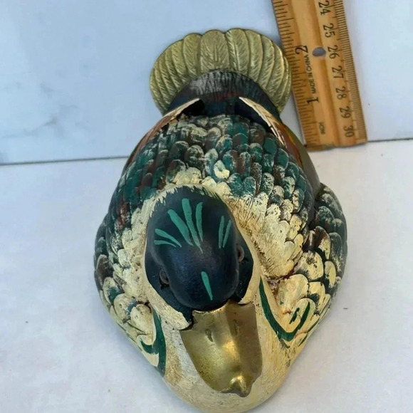 Malevolti Handmade Wood Brass Signed Italy Duck Multicolor Size 6.5"x4" - Picture 10 of 12